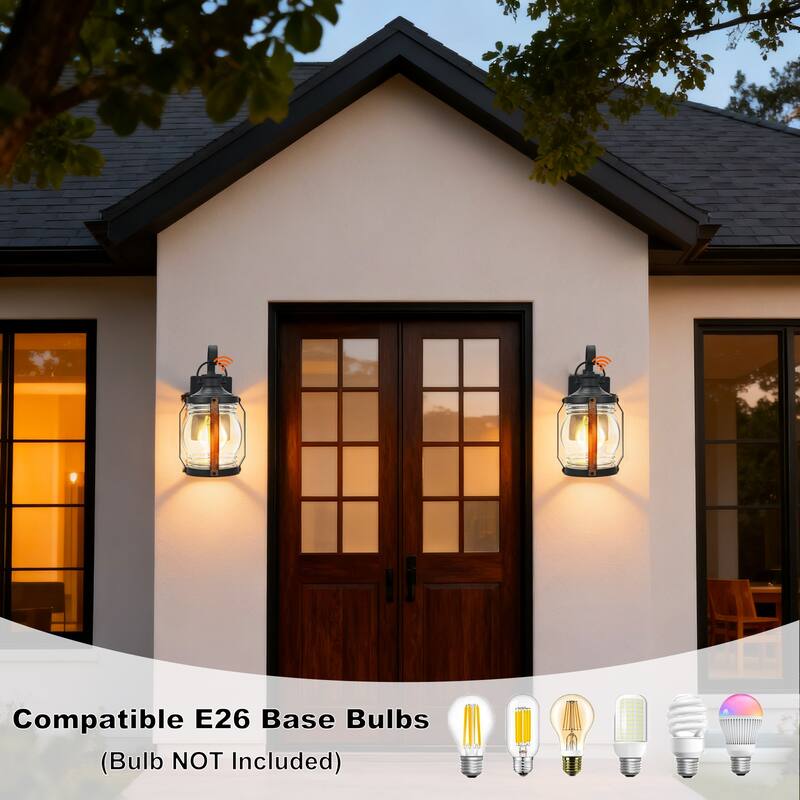 2-Pack 1-Light 11.84-in Outdoor Wall Light with Black and Barnwood