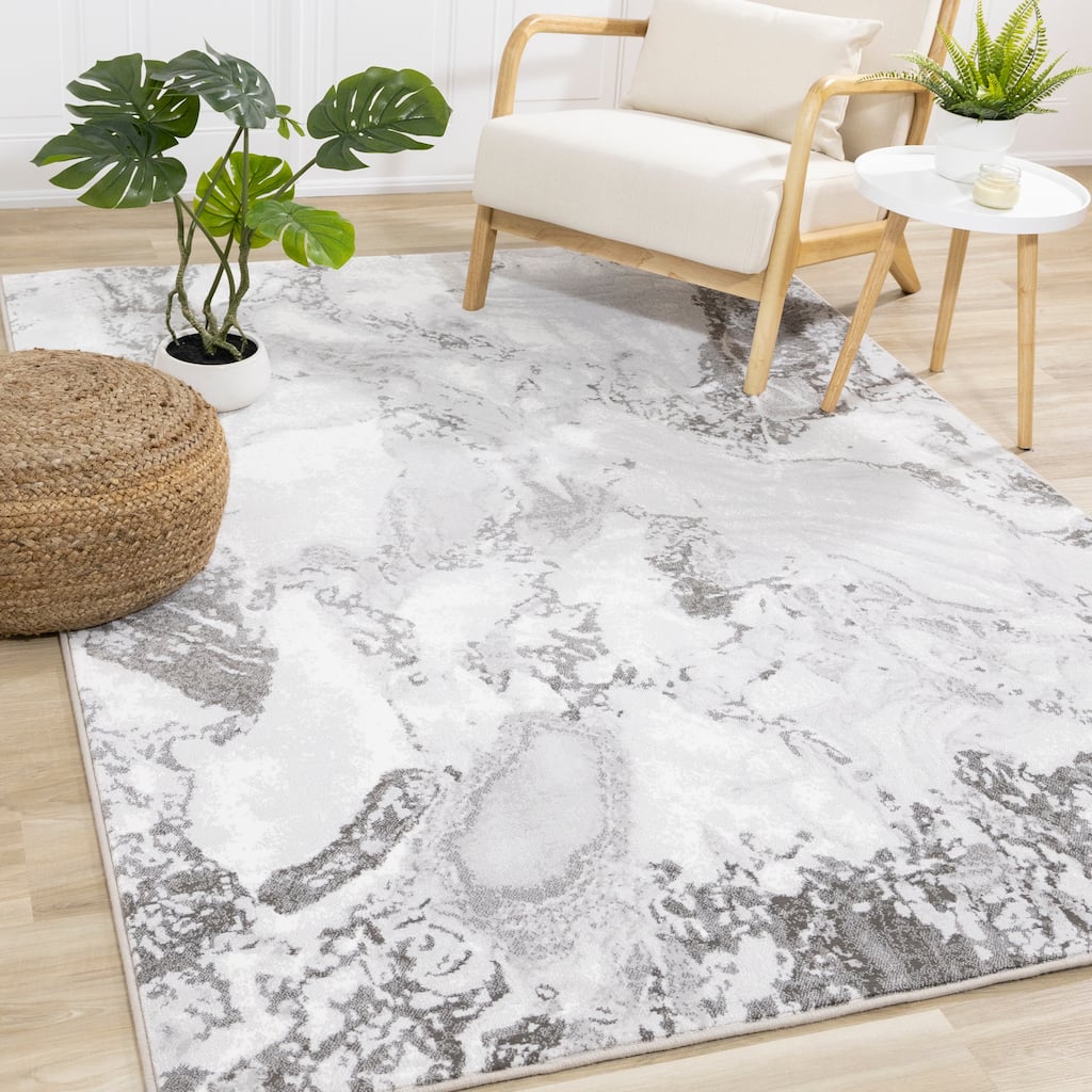 Isabelle Collection - Grey/White Granite Pattern Rug