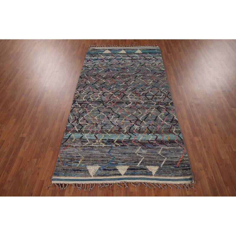 Stripe Moroccan Style Area Rug Hand-Knotted Abstract Wool Carpet - 5'0"x 9'4"