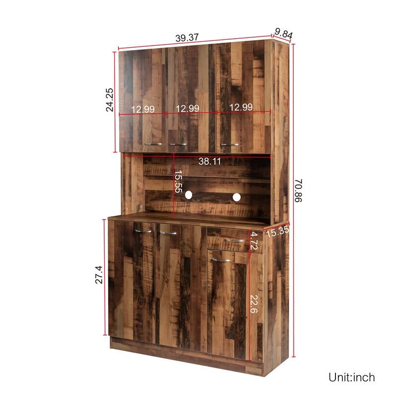 70.87" Tall Wardrobe& Kitchen/ Entryway Cabinet, with 6-Doors, 1-Open Shelves and 1-Drawer for Bedroom, Entryway and Dining Room