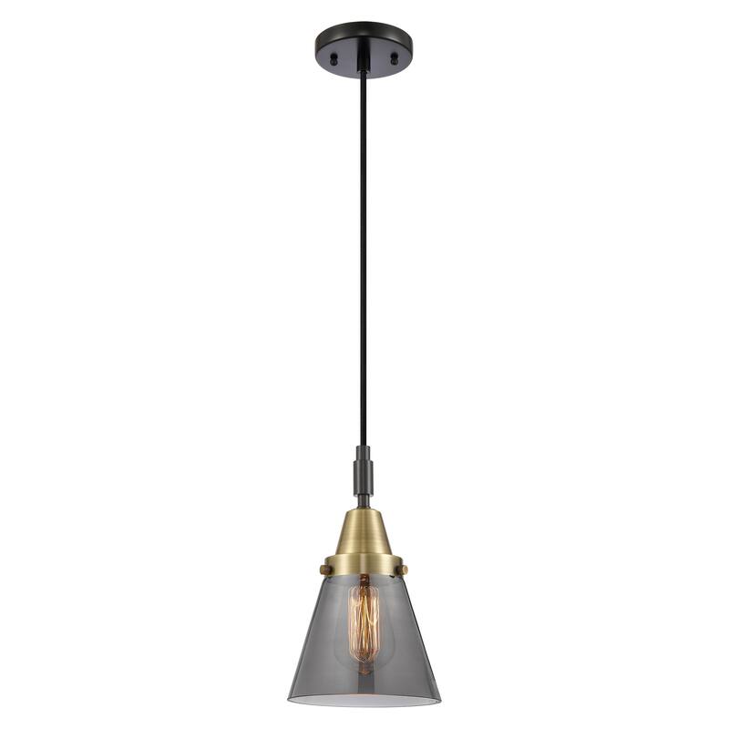 Innovations Lighting Downtown Urban - Caden Cone - 1 Light 6" Cord Hung Mini Pendant - Black Antique Brass/Light Smoke Shade