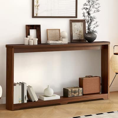 70.1" Narrow Wooden Sofa Table with Corrugated Texture for Entranceways and Living Room Décor