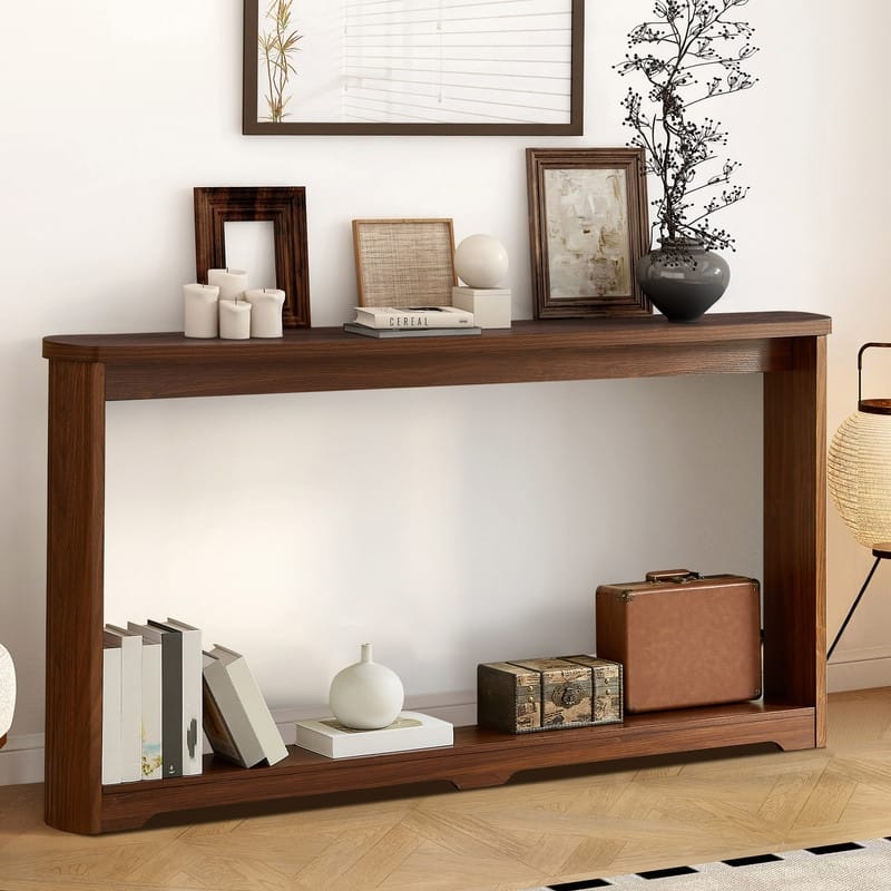 70.1" Narrow Wooden Sofa Table with Corrugated Texture for Entranceways and Living Room Décor