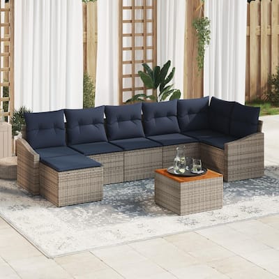 vidaXL 8 Garden Sofa Set with Cushions Black/Grey Poly Rattan - 113.8 x 48.6 x 27.2