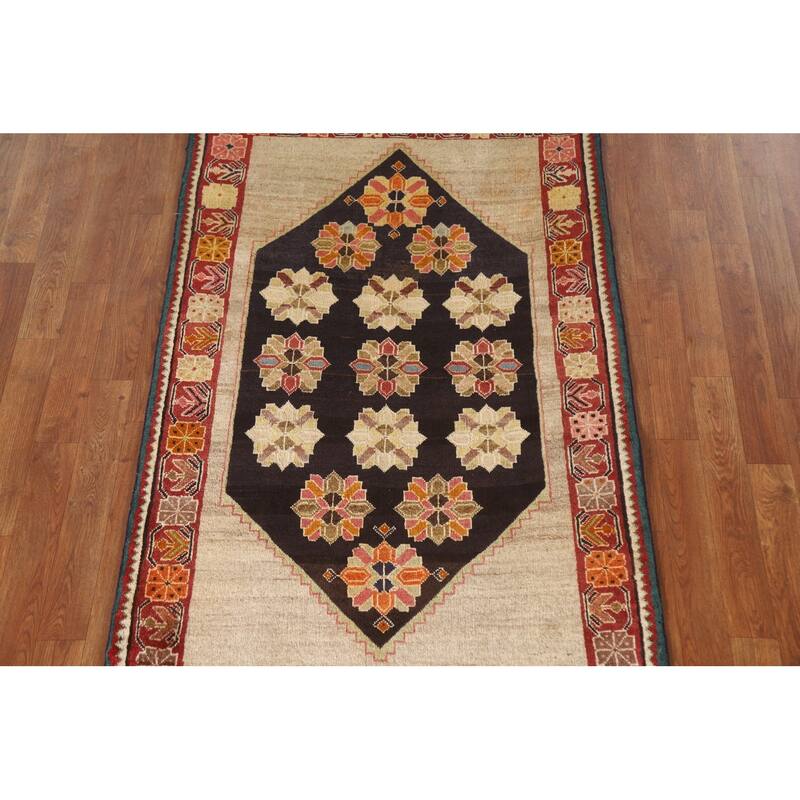 Geometric Black Shiraz Persian Vintage Area Rug Handmade Wool Carpet - 3'2"x 5'2"