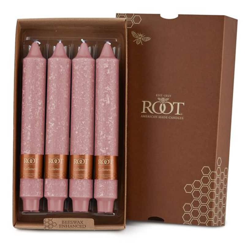 Root Unscented 9 In. Timberline™ Collenette Taper Candles box of 4 - 9 X 1-1/4 - Dusty Rose