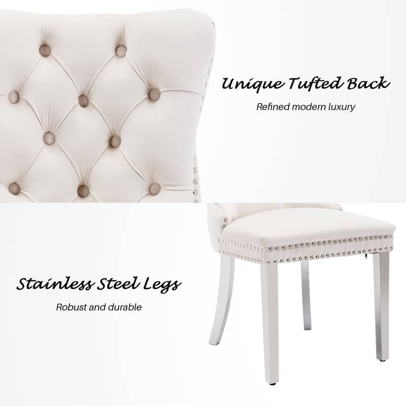 High-end Tufted Velvet Upholstered Nailhead Dining Chair Set of 6