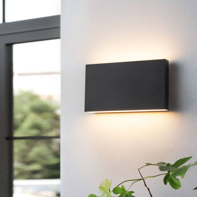 9.8"W Outdoor Rectangular Integrated LED Wall Sconce - 5.5-in H x 9.8-in W x 1.8-in D
