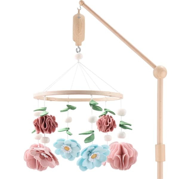 slide 2 of 5, The Peanutshell Wooden Crib Mobile Set with Arm, Music Box and Wildflower Baby Mobile