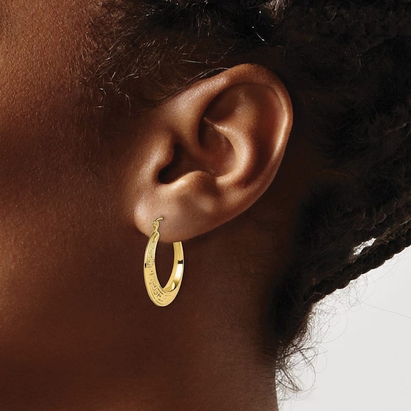Curata 10k Yellow Gold Textured Greek Key Hinged Earrings 17x3mm