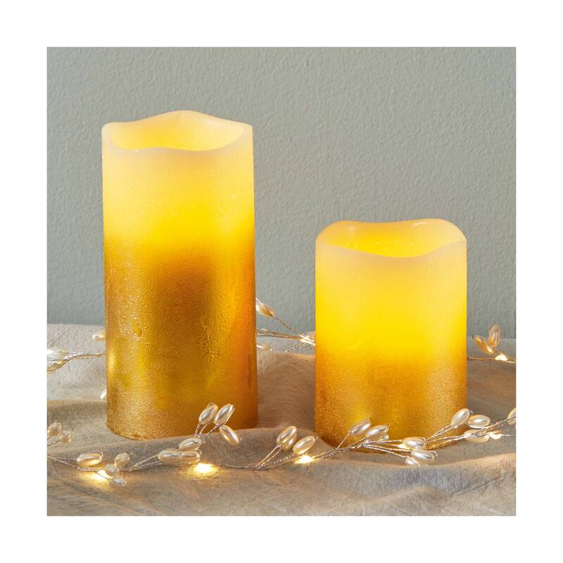 Shimmery Gold LED Flameless Pillar Candle 3x6 Perfect for Everyday Use Wipe Clean 6in H x 3in L x 3in W
