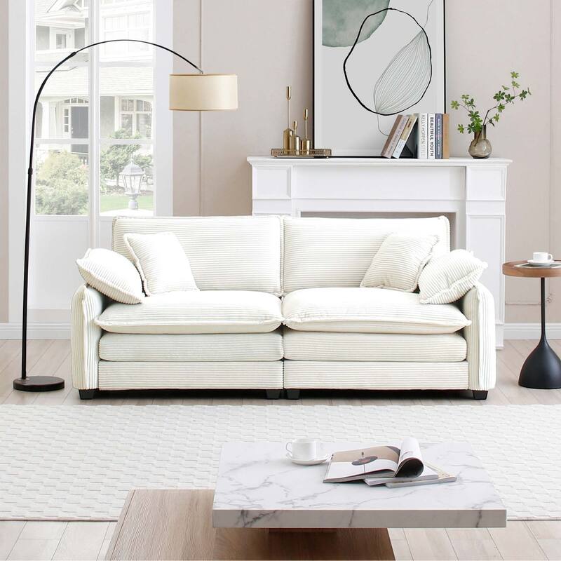 Oversize Loveseat, 81'' 2 Seater Corduroy Couch with 4 Pillows and Removable Armrests, Modern Love Seat for Living Room, Office