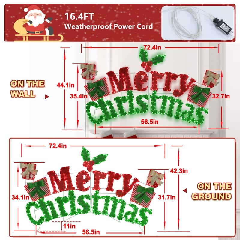 VEIKOUS 6FT Merry Christmas Sign with LED Lights, 2-in-1 Hanging or Freestanding Outdoor/Indoor LED Wall Sign Decor