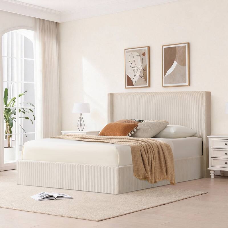 Lift Up Storage Platform Bed with Minimalist Headboard