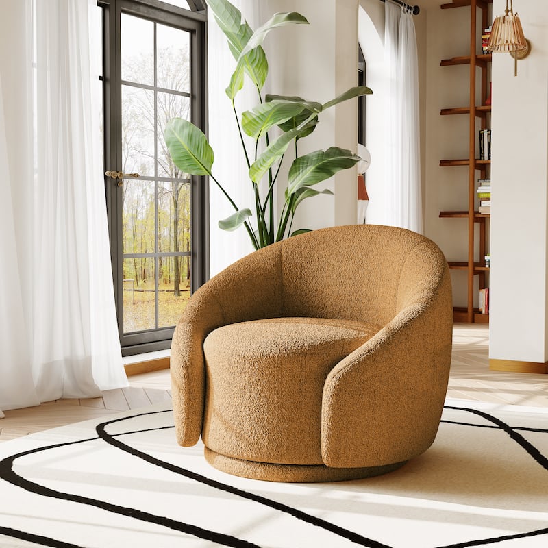 35" Wide Velvet/ Boucle Swivel Barrel Accent Chair