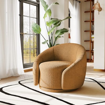 35" Wide Velvet/ Boucle Swivel Barrel Accent Chair