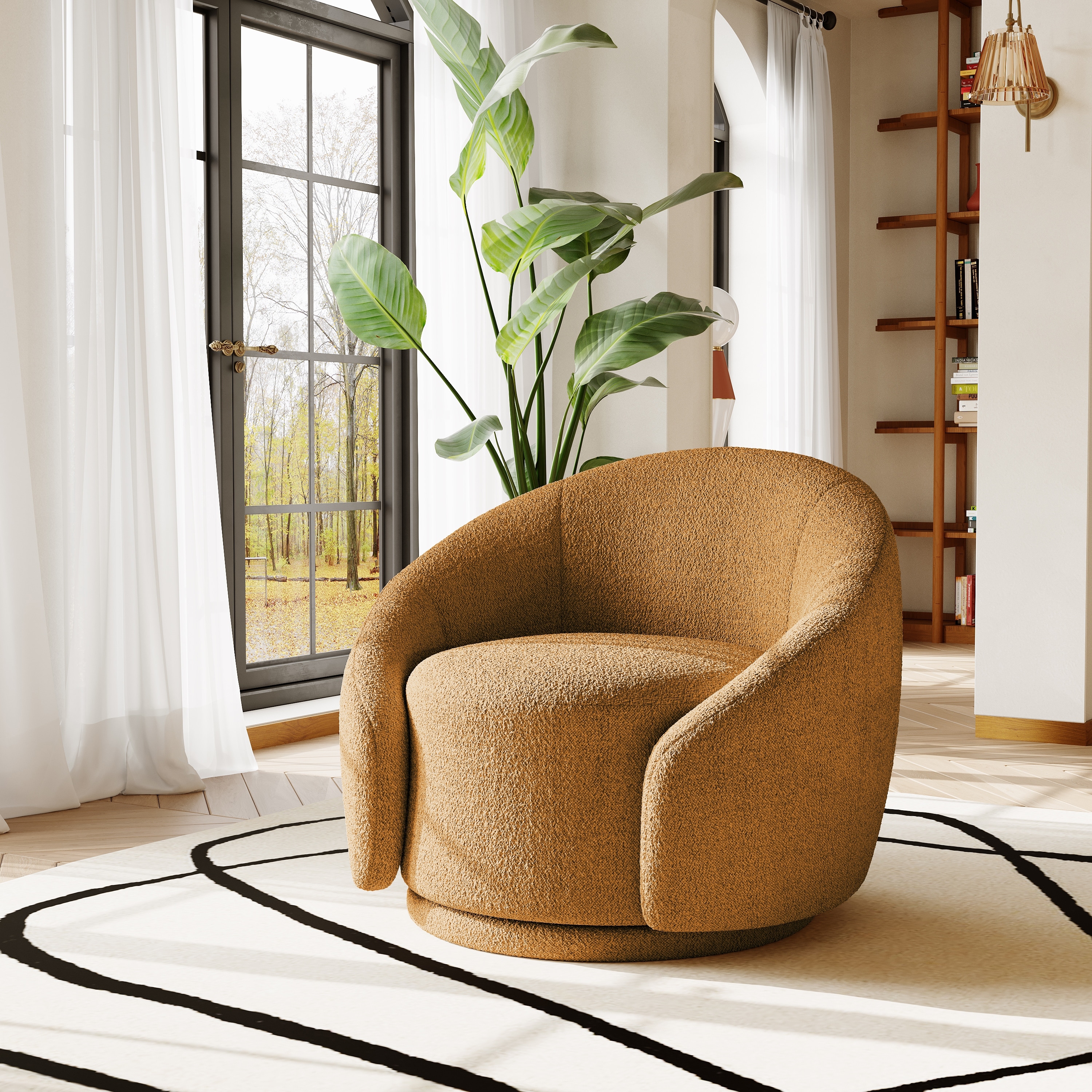 35" Wide Velvet/ Boucle Swivel Barrel Accent Chair
