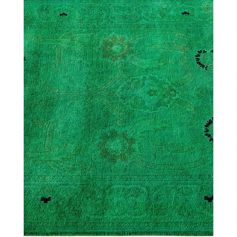 Overton Hand Knotted Wool Vintage Inspired Modern Contemporary Overdyed Green Area Rug - 2' 7" x 23' 1"