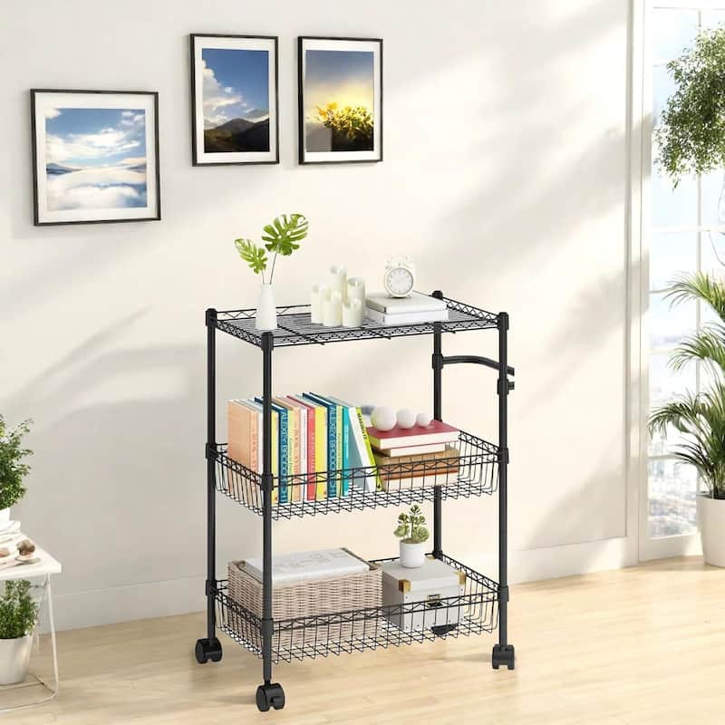 3 Tier Rolling Kitchen Cart with Baskets with Handles for Kitchen Bathroom - N/A