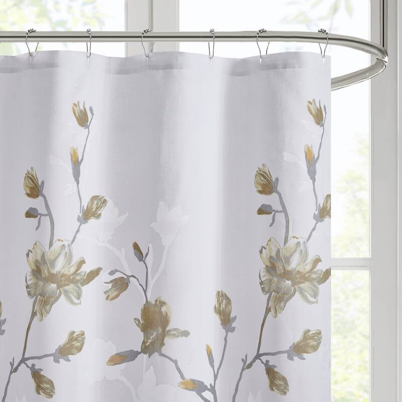 Madison Park Sylvan Floral Printed Burnout Shower Curtain