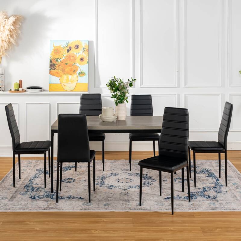 Homy Casa Modern Dining Office Table, 59in Rectangular Wood Top, Black Legs