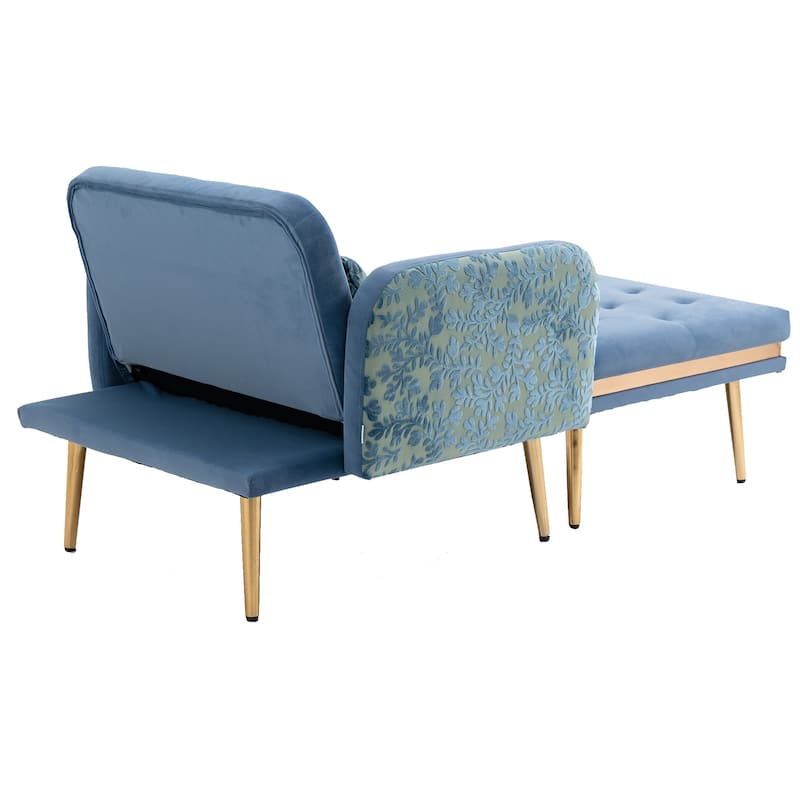 Velvet Upholstered Tufted Living Room Sleeper Chair With Ottoman