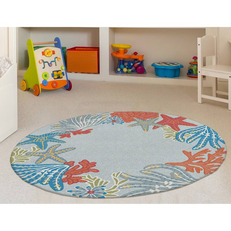 Liora Manne Ravella Ocean Scene Indoor/Outdoor Rug Aqua 5' x 7'6"