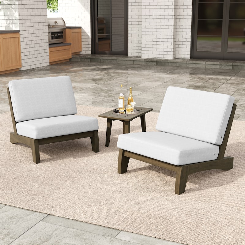 3-piece Outdoor Patio Teak Wood Club Chairs with Side Table