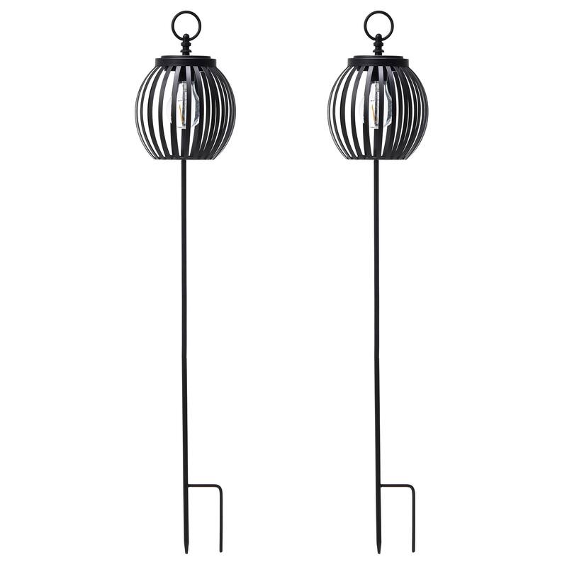 Glitzhome Metal Stripes Waterproof Solar Powered Outdoor Lantern with Garden Stake