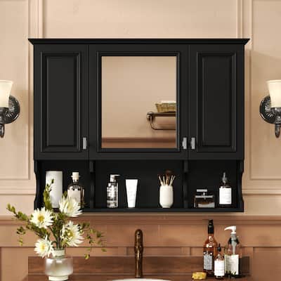 Modern Bathroom Wall Cabinet with Mirror,Mirror Cabinet with Open Shelves,Wall Mounted Bathroom Medicine Cabinet
