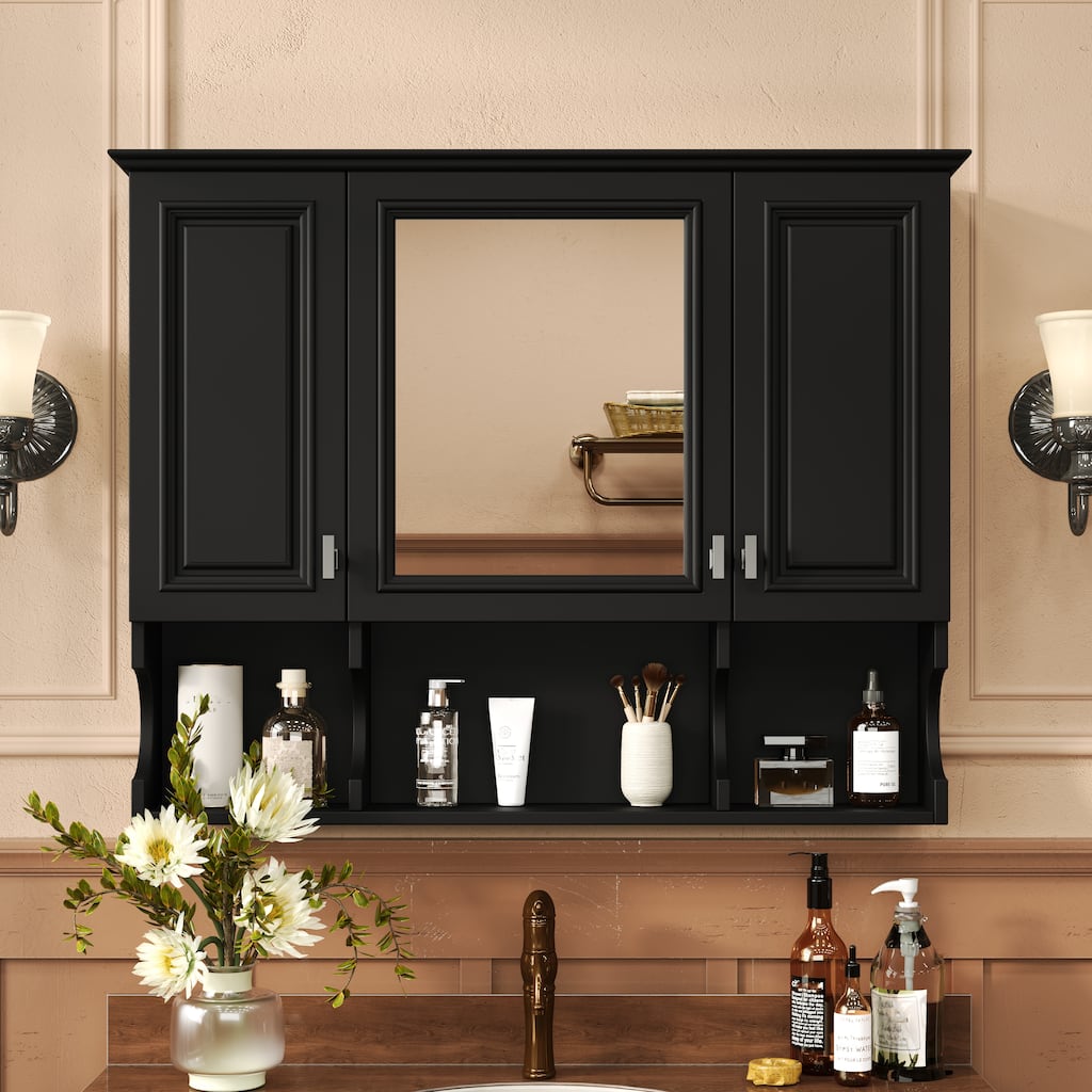 Roomfitters 35"x28" Wall Mounted Medicine Cabinet, Bathroom Mirror Cabinet with Open Shelves, Modern Storage Design