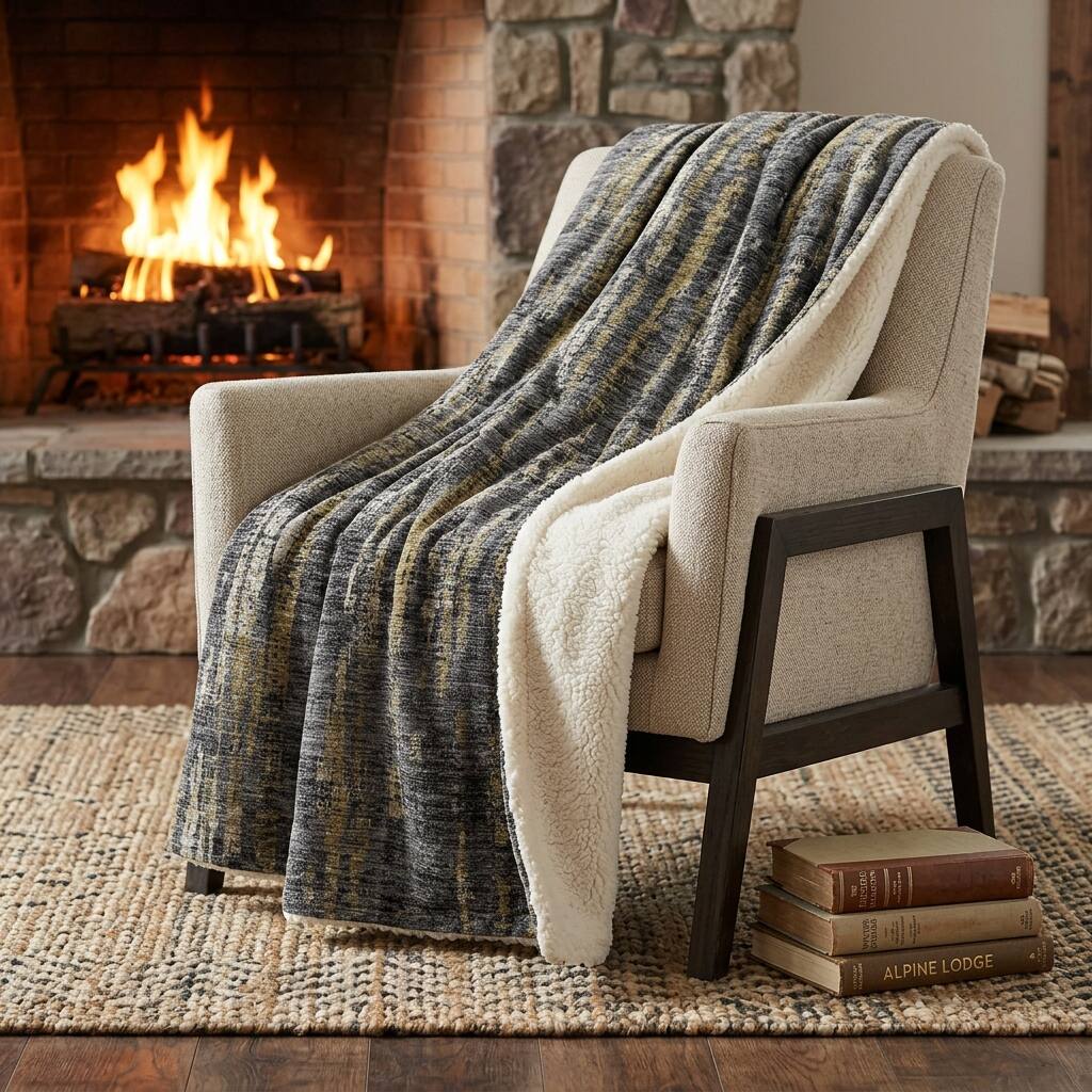 HomeRoots 50" X 70" Granite Gray And Gold Abstract Polyester Woven Plush Throw Blanket