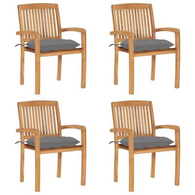 Stacking Patio Chairs with Cushions 4 pcs Solid Teak Wood