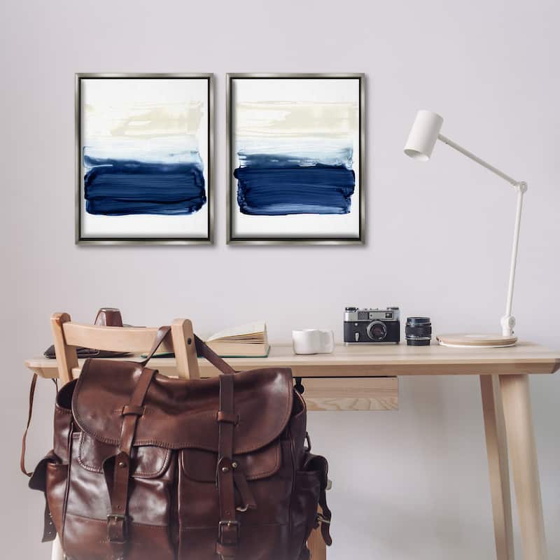Stupell Coastal Brushstrokes Abstract Beach Framed Floater Canvas Wall Art Design by Victoria Barnes (Set of 2)