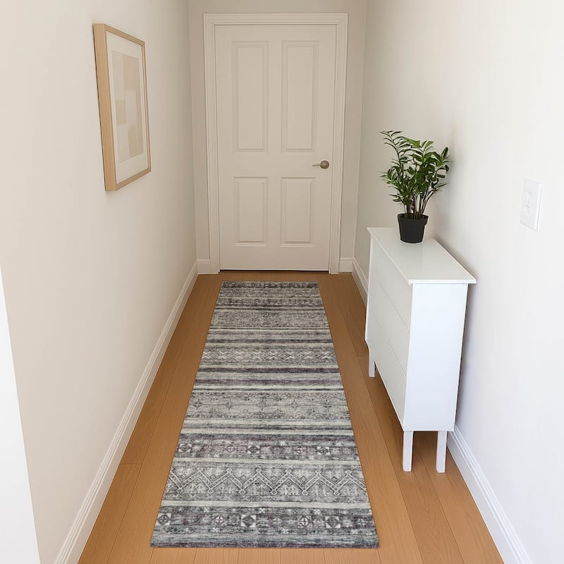Premium Washable Super Soft Boho Stripes Mayfield Rug - Gray - 2'3" x 7'6"