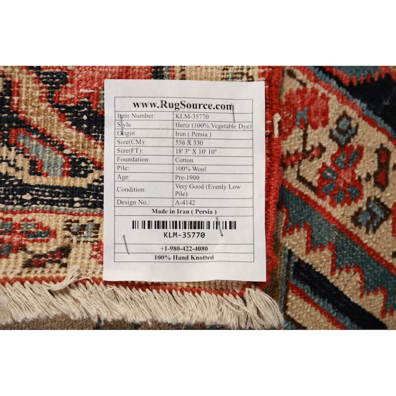 Pre-1900 Antique Vegetable Dye Heriz Serapi Persian Large Wool Carpet - 10'10"x 18'3"