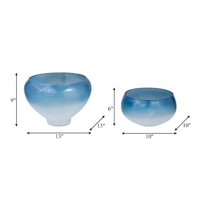 Decorative Glass Ombre Bowl - Home Decor - Set of 2 - 10", 13", Blue - 14.0"