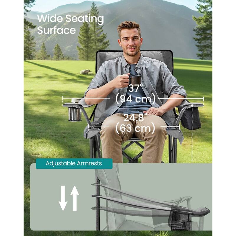 Lumbar Support Folding Camping Chair with High Backrest and Cup Holders Included Carry Bag - 24.8"D x 37.4"W x 39.2"H