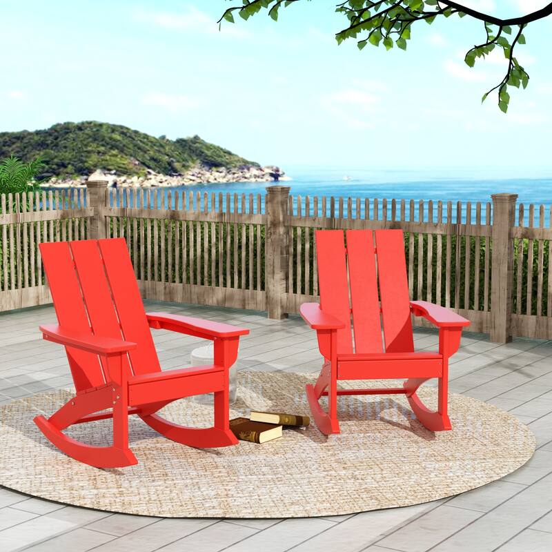 Shoreside Modern Eco-Friendly All Weather Poly Adirondack Rocking Chairs (Set of 2) - Red