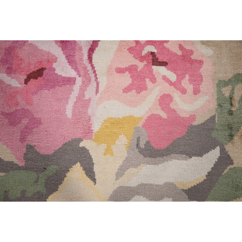 Floral Abstract Indian Area Rug Handmade Wool & Silk Carpet - 6'7"x 9'10"