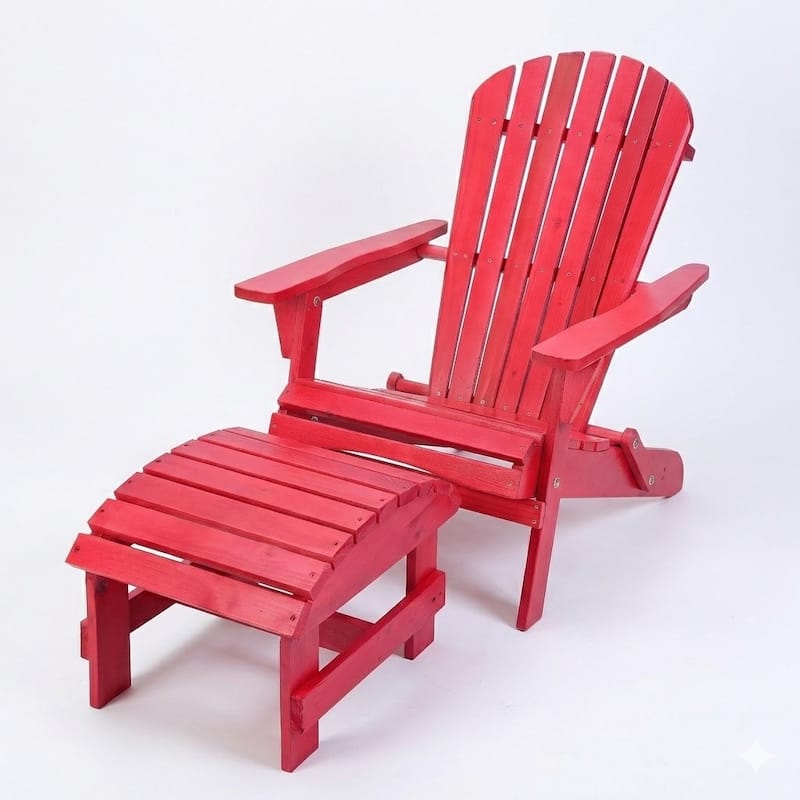 Grand Collection Folding Large Size Adirondack Chair Pine Wood, Red