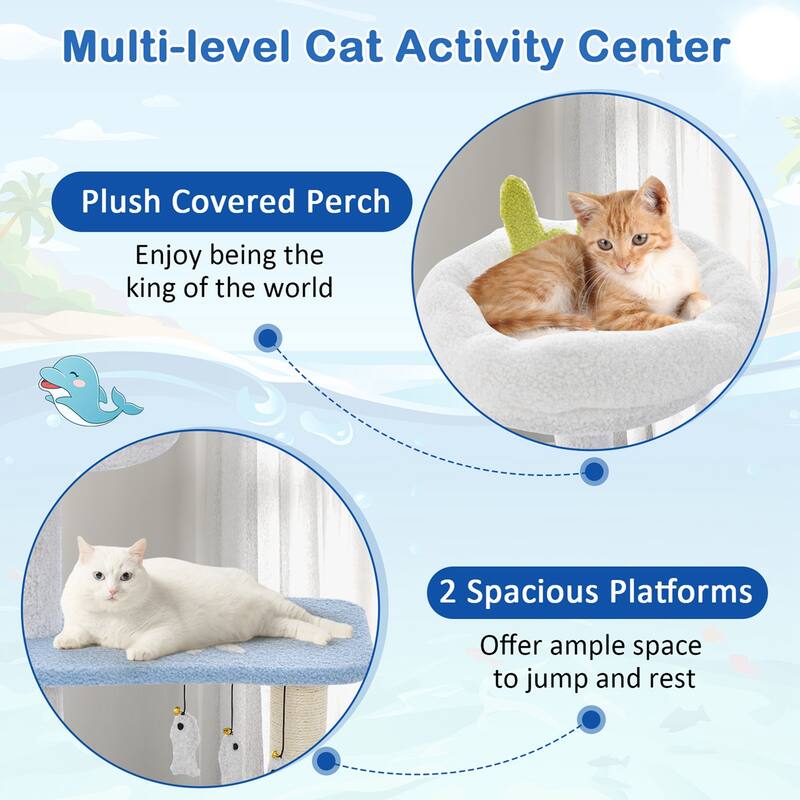 Petsite Ocean-themed Cat Tree with Sisal Covered Scratching Posts - See Details