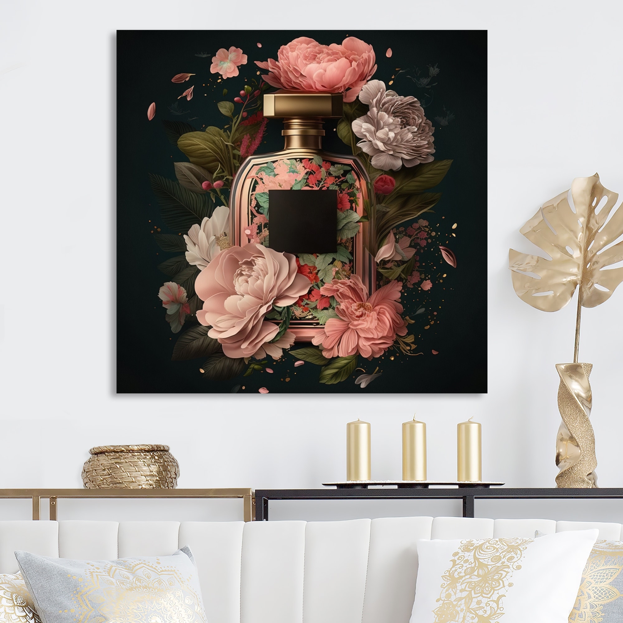 Designart 'Elegant Floral Perfume Bottle I' Fashion Perfume Metal Wall Art  - Bed Bath & Beyond - 37859009