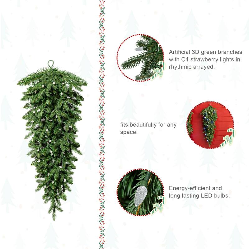 Glitzhome 9ft Christmas Garlands & 3ft Teardrop With Strawberry LED Lights