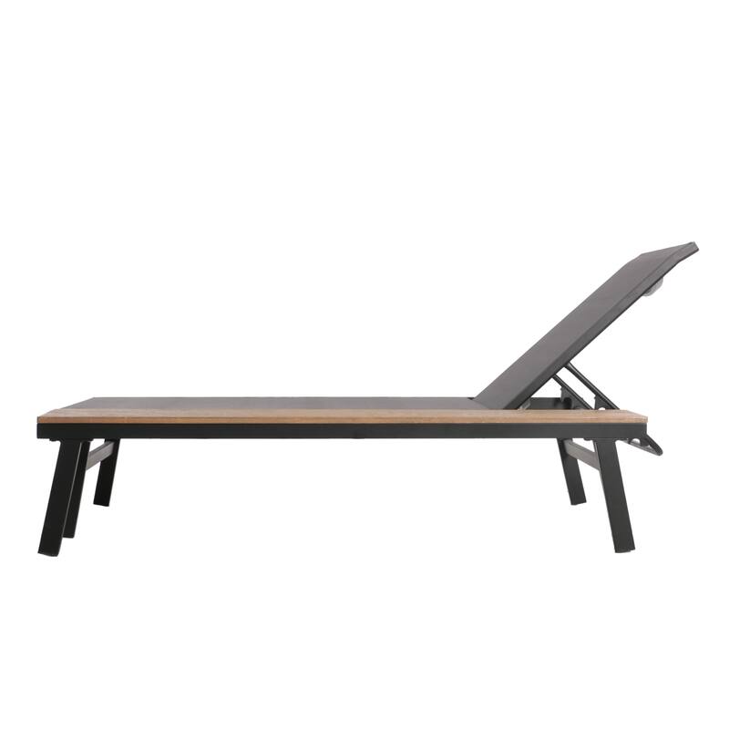 Roomfitters Adjustable Chaise Lounge with Attached Wood Side Table, Stylish Outdoor Seating for Relaxation