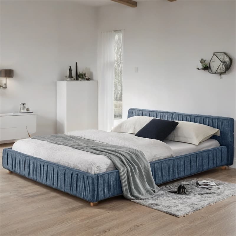 Queen Size Chenille Upholstered Bed Frame w/ Headboard and Wood Frame