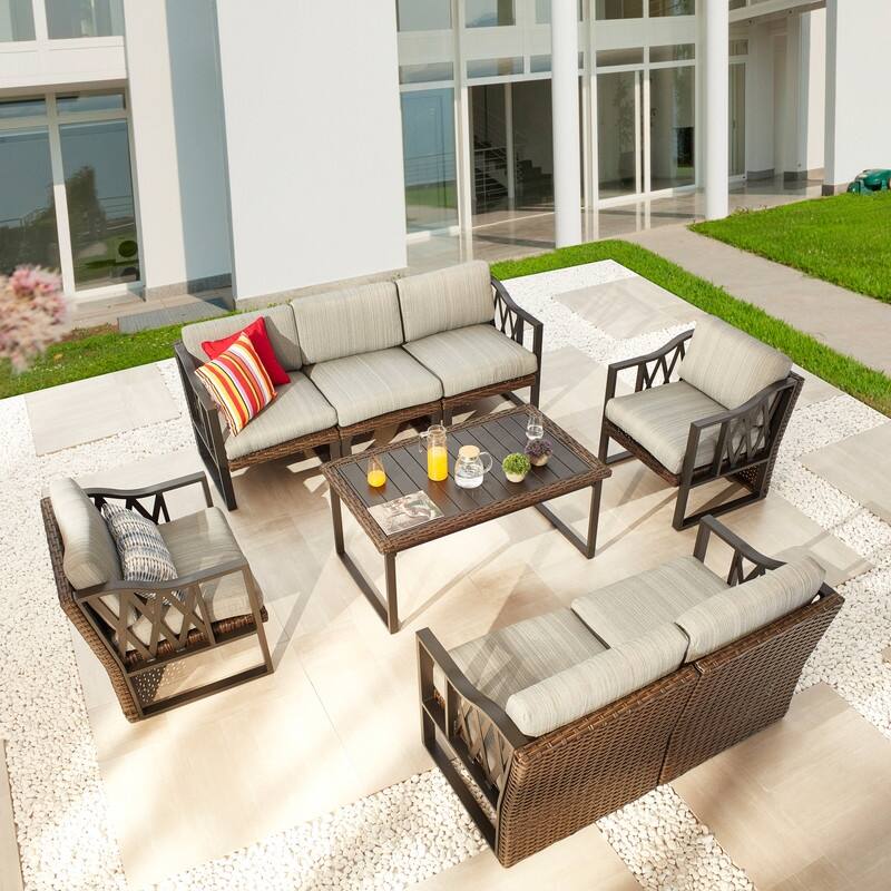 Patio Festival Five-Wicker Outdoor 8-Piece Conversation Set