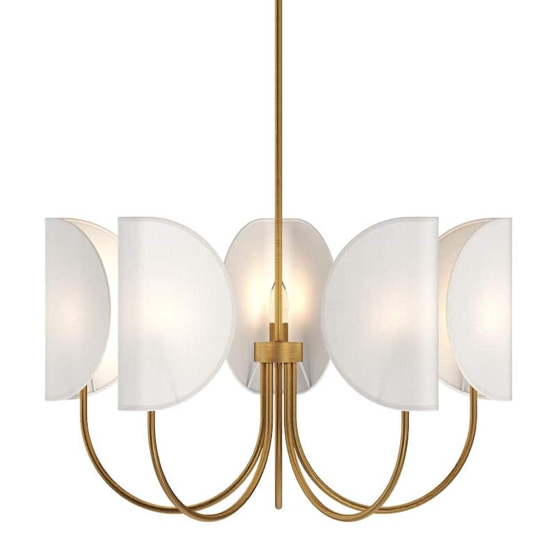 Alora Lighting CH450732 Seno 5 Light 32" Wide Chandelier - Aged Gold / White Cotton Fabric