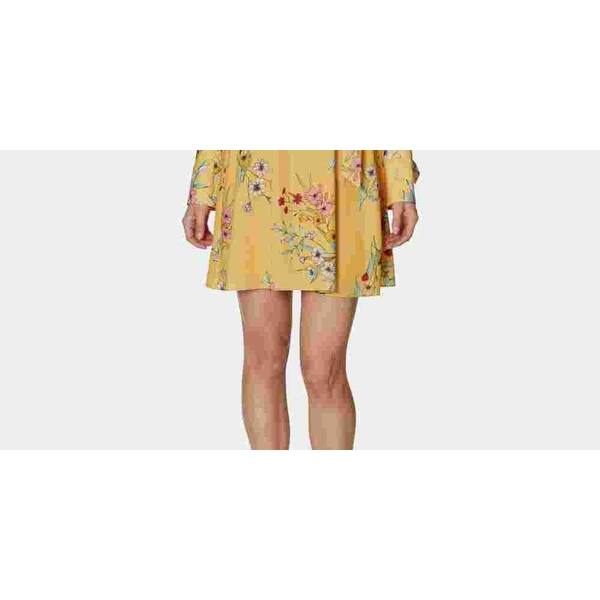 Avec Les Filles Women's Long Sleeve V Neck Mini Trapeze Dress Yellow Size 4  - Bed Bath & Beyond - 40578419