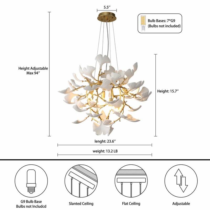 KAYLA Modern Gold Tree Branch Ginkgo Leaf Chandelier - 55" Rectangle Ceramic & Aluminum Design